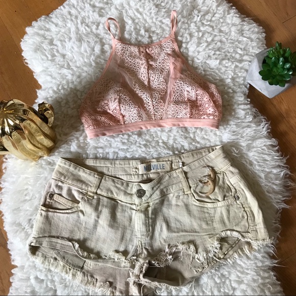 Brandy Melville Pants - BRANDY MELVILLE tan cutoff shorts